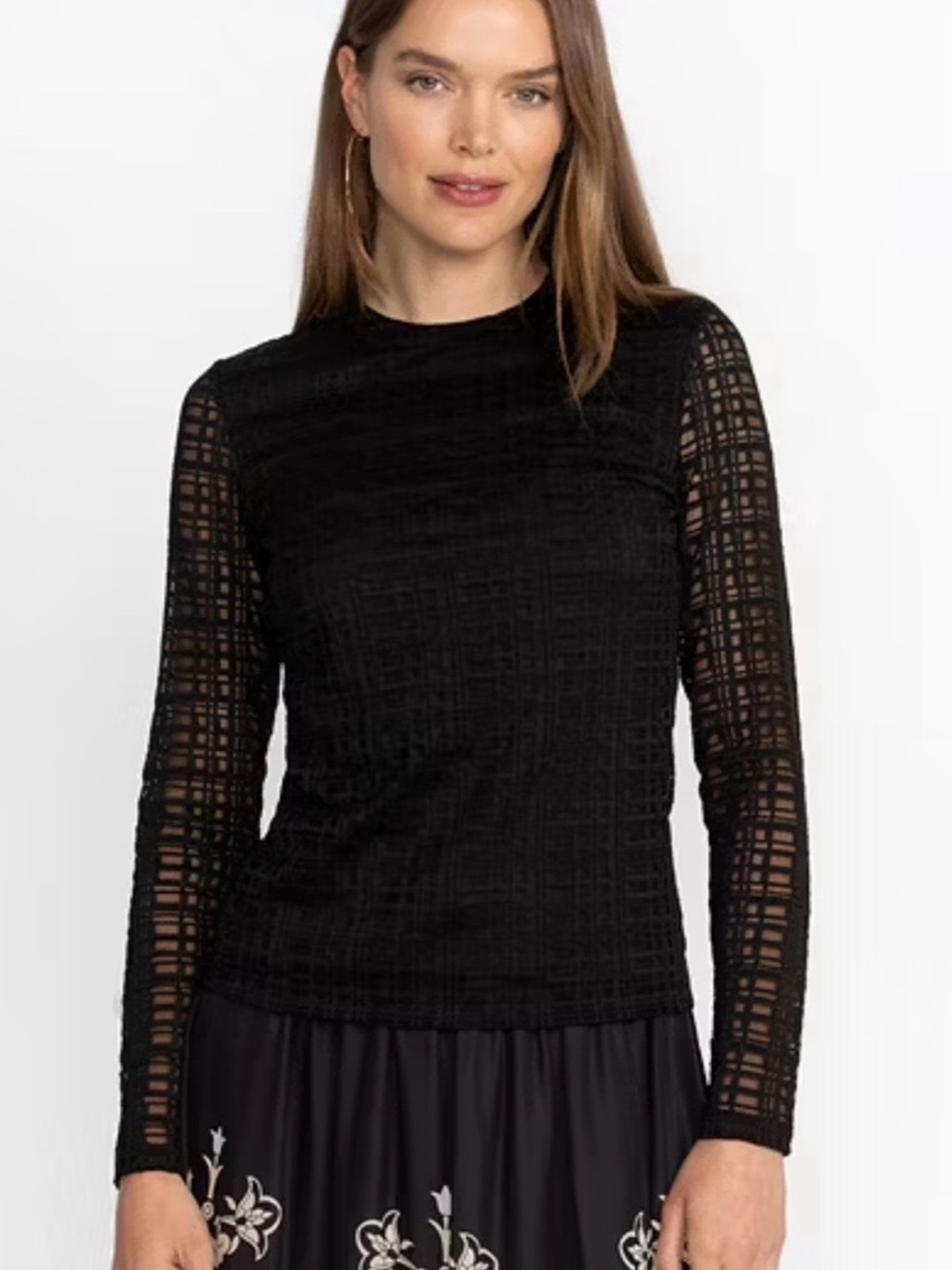 Johnny Was Jade Natalie Mesh Long Sleeve Tee In Black Large NWT